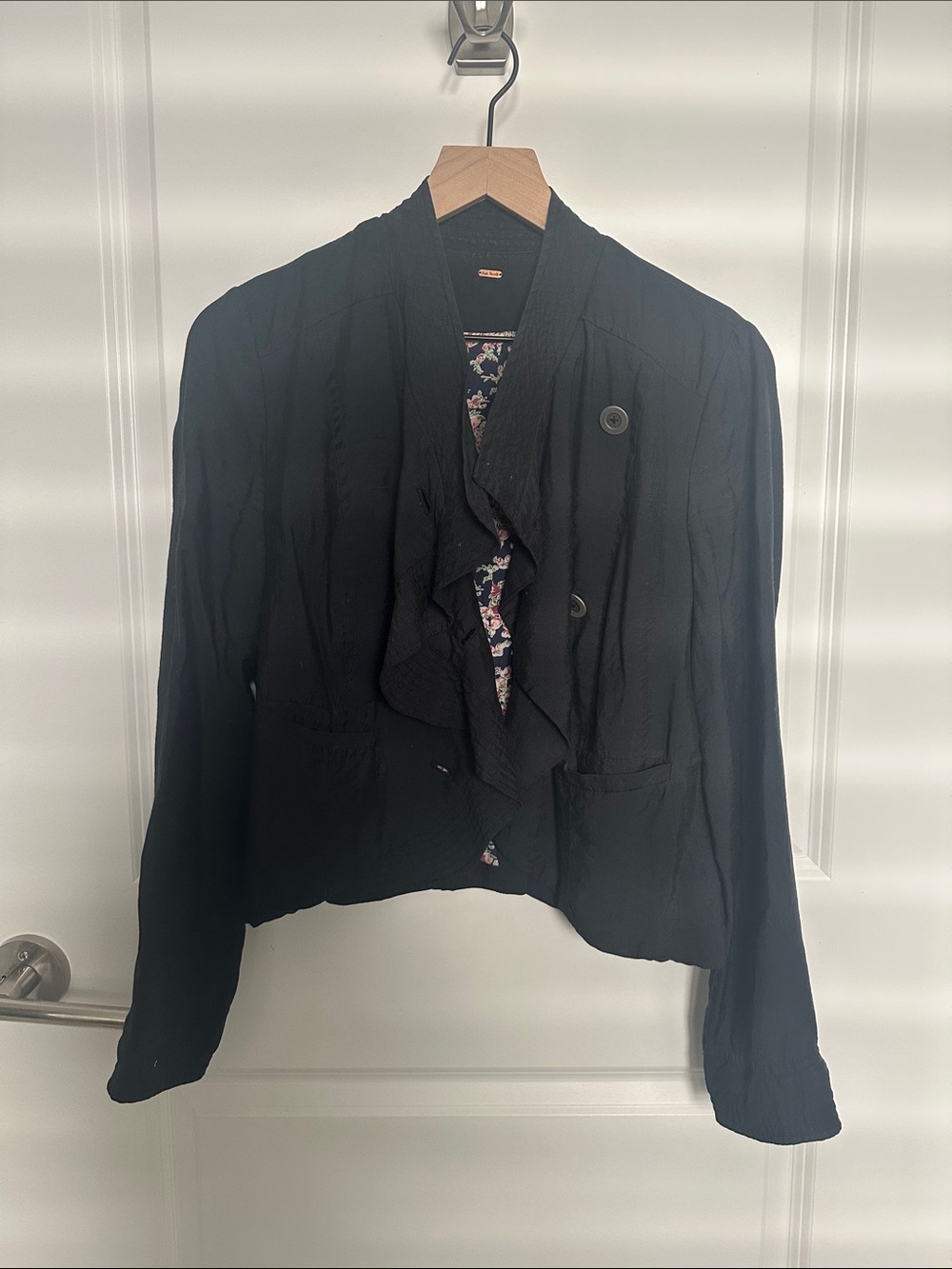 Free People Black Ruffle-Front Blazer - Picture 4 of 11